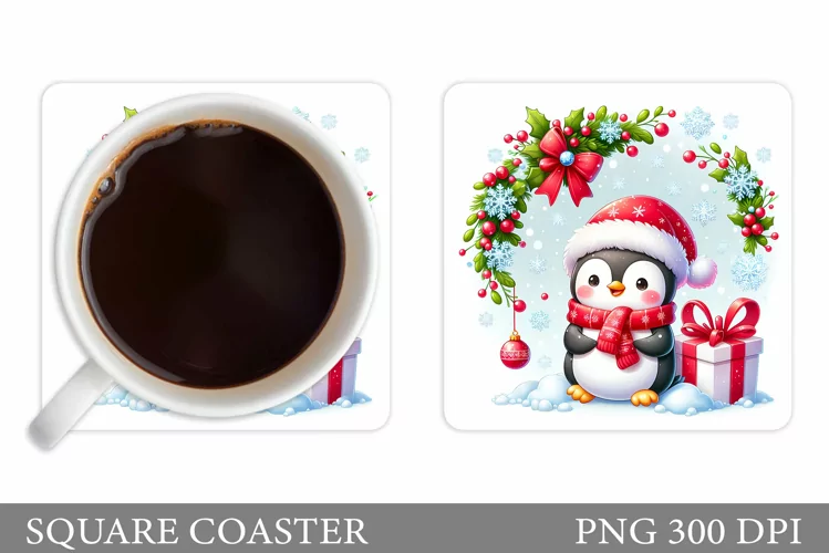 Cute Penguin Coaster Design. Christmas Coaster Sublimation