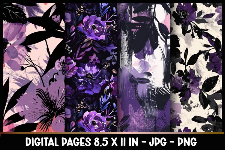 4 Abstract Flowers Digital Papers I Junk Journal 8.5x11 example image 1