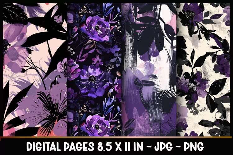 4 Abstract Flowers Digital Papers I Junk Journal 8.5x11