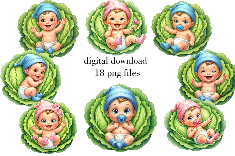 Cabbage Patch Baby Clipart, Newborn Baby PNG Bundle
