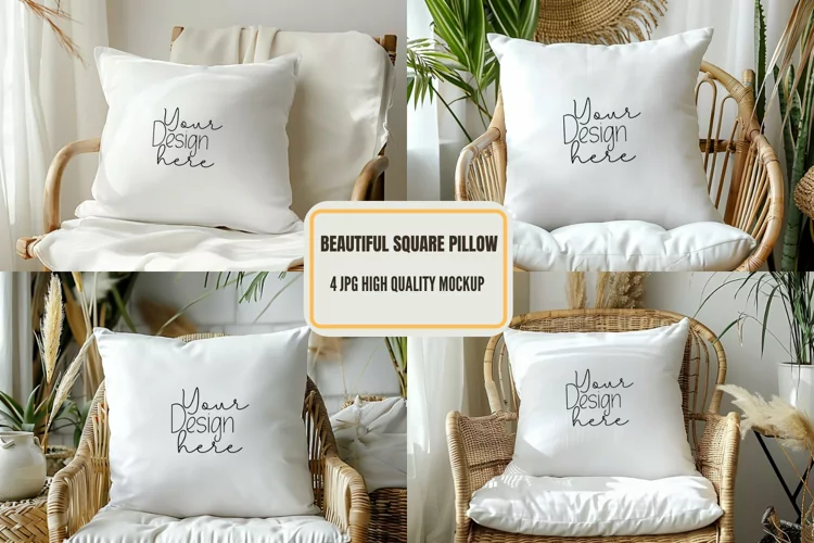 Pillow Mockup, White Square Pillow Mockup, Lay Flat Pillow