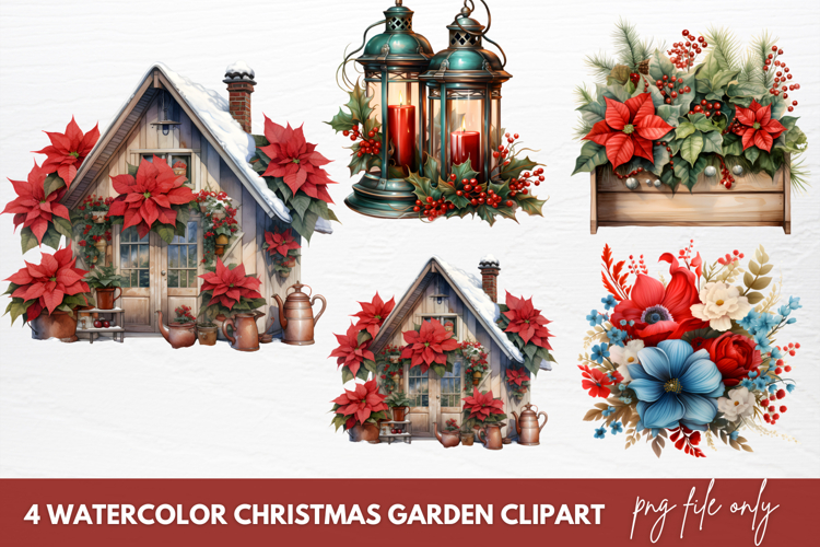 Watercolor Christmas Garden Clipart