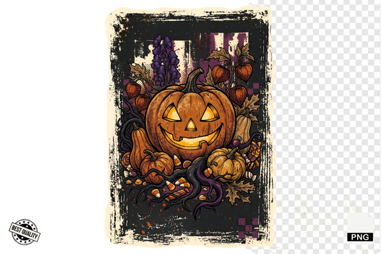 Distressed Vintage Halloween Design Clipart example image 1