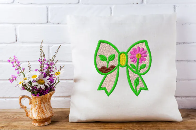 Floral Garden Bow Machine Embroidery
