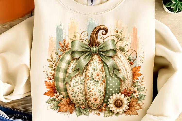 Coquette Patchwork Fall Pumpkin PNG, Autumn Pumpkin PNG