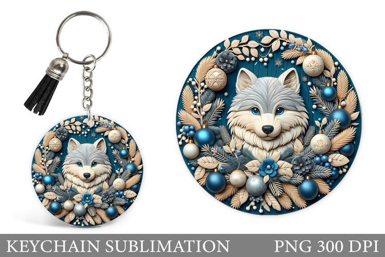 Christmas Wolf Keychain. Christmas Keychain Sublimation example image 1