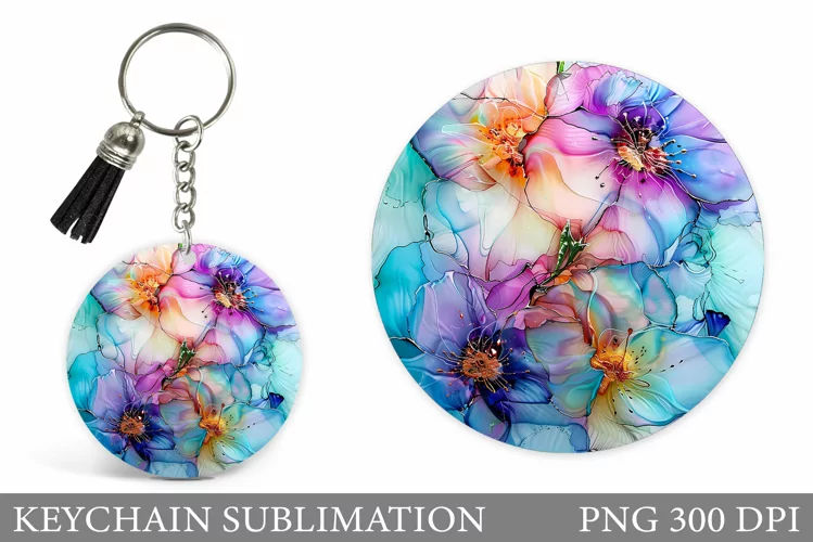 Floral Keychain Sublimation. Flowers Keychain Design