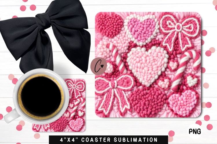 Faux Latch Hook Valentine Coaster PNG | Valentines Day PNG