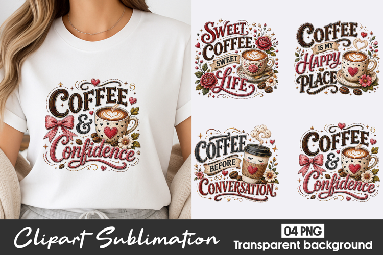 Coffee Confidence Vintage Clipart Sublimation PNG