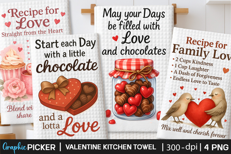 Valentine Kitchen Towel PNG, Valentine day Sublimation, Xoxo
