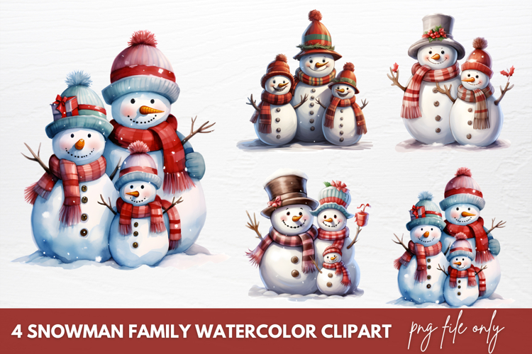 Snowman Family Watercolor Clipart