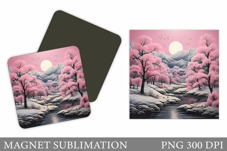 Winter Landscape Magnet. Winter Square Magnet Sublimation