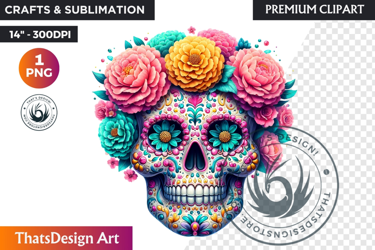 Pastel Floral Day of the Dead Clipart PNG,sugar skull design