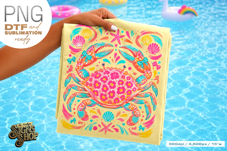 Floral Crab png, Coastal Summer Beach Design