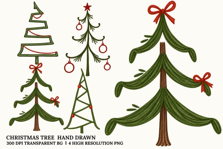 Hand Drawn Christmas Tree PNG, Rustic Holiday Sublimation example image 1