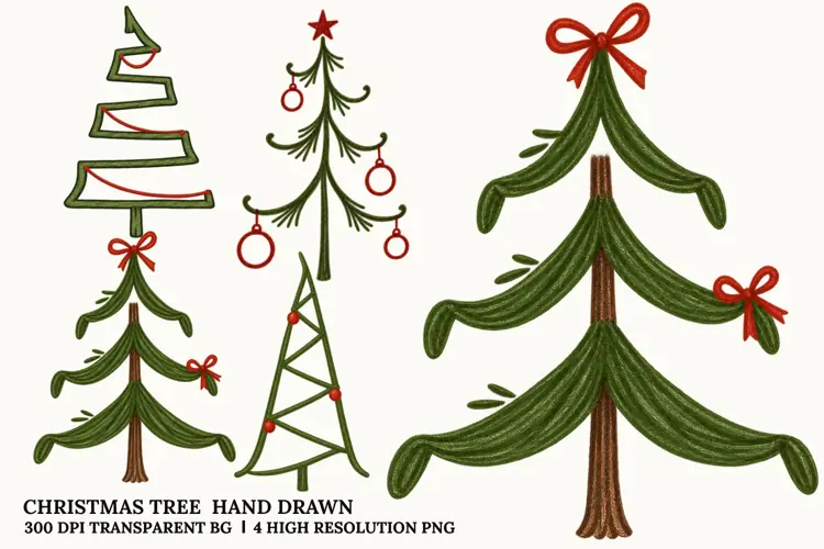 Hand Drawn Christmas Tree PNG, Rustic Holiday Sublimation