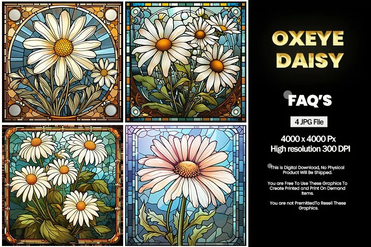 Stained Glass Oxeye Daisy Square Coaster - 04 Variations