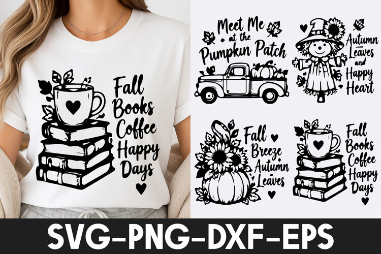 Fall Books Coffee Pumpkin Autumn SVG PNG example image 1