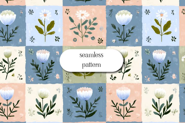 Seamless Floral Patchwork Pattern Hand Painted Tiles