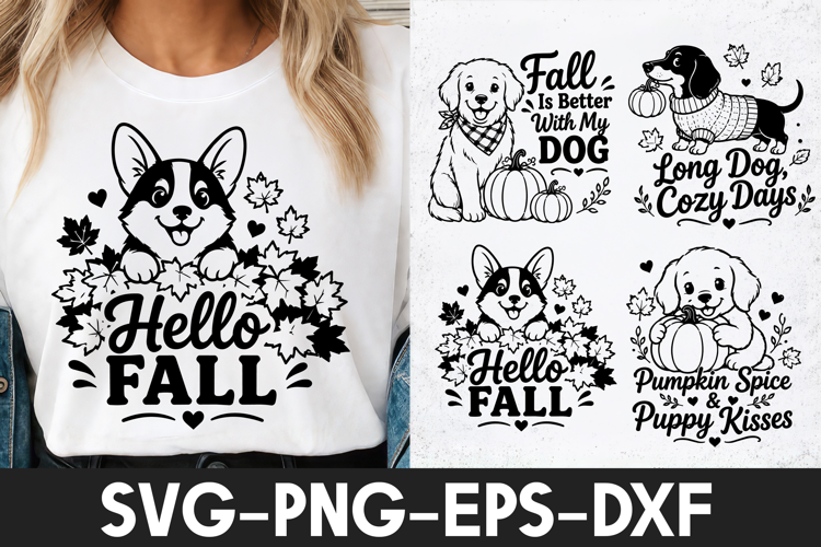 Cute Corgi Autumn Leaves SVG PNG
