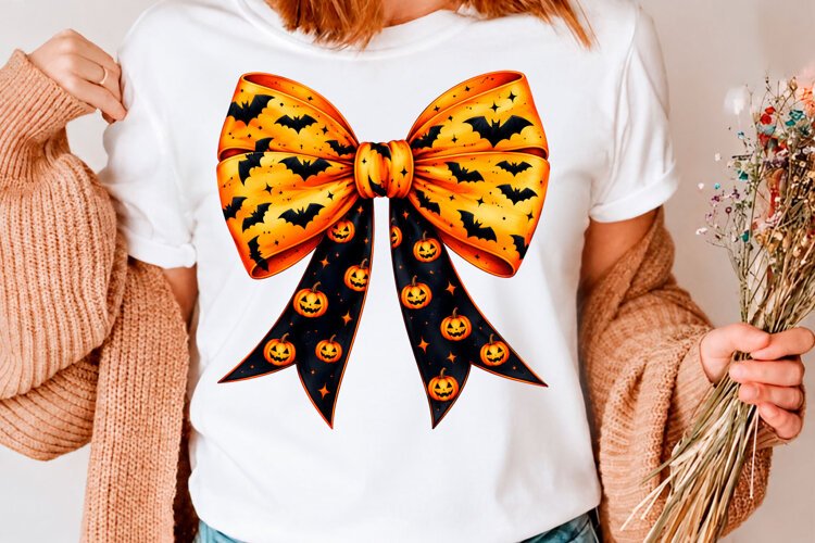 Halloween Bat Pumpkin Bow PNG example image 1