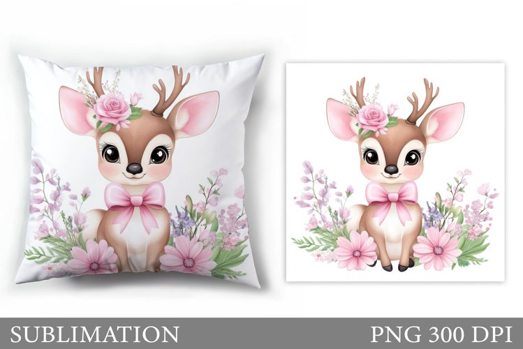 Cute Deer Pillow Sublimation. Deer Flowers Sublimation