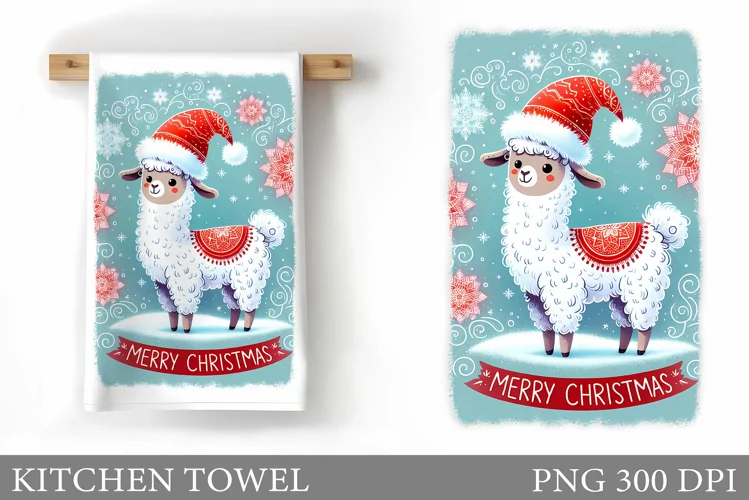 Christmas Lama Kitchen Towel. Christmas Kitchen Towel Design