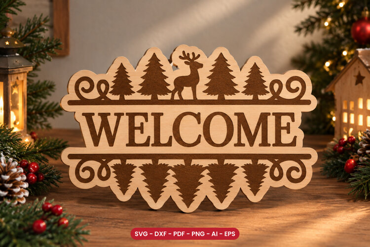 Christmas Welcome Sign SVG - Laser Cut Door Sign example image 1
