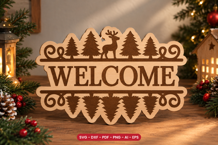 Christmas Welcome Sign SVG - Laser Cut Door Sign