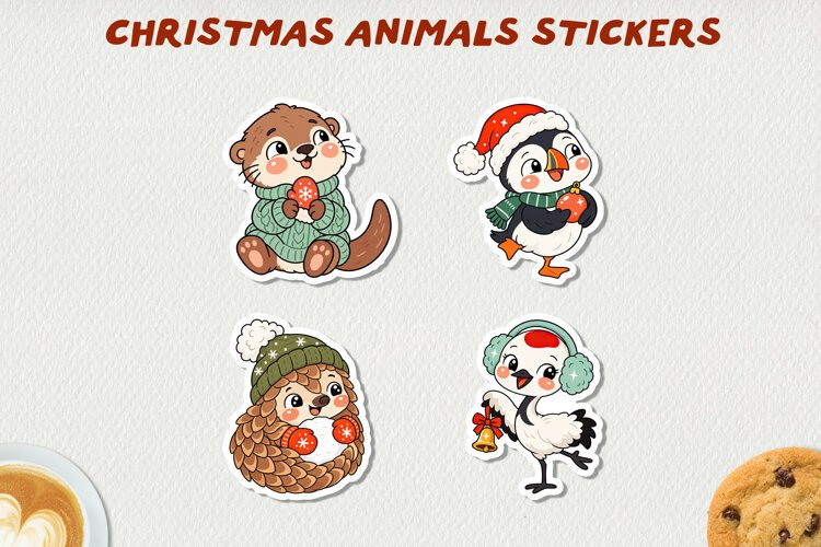 Cute Christmas Animals Printable Stickers. example image 1