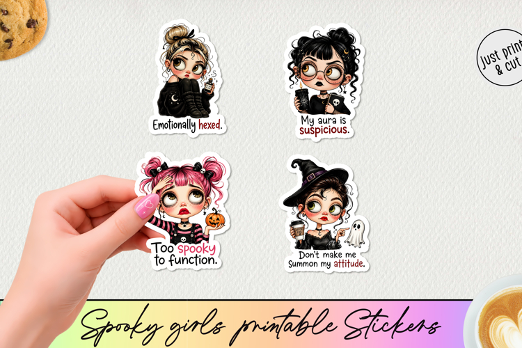 Spooky Girl Printable Stickers 4 Halloween PNGs.