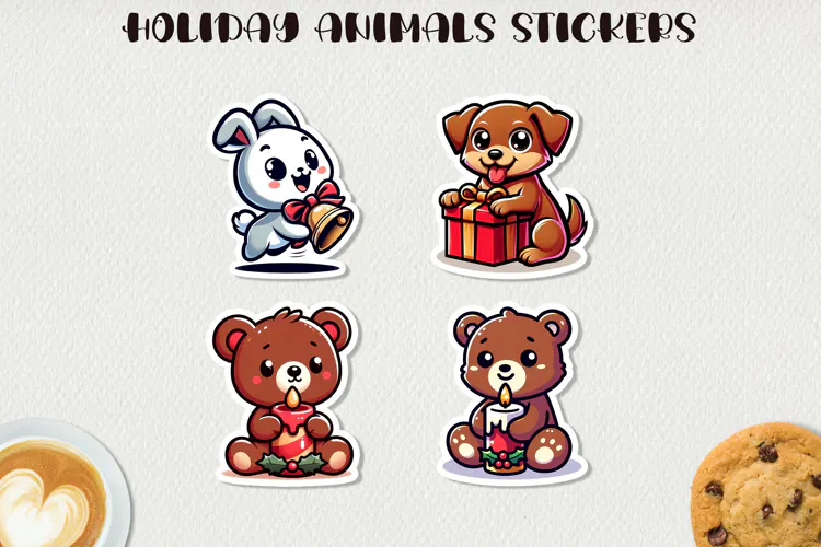 Cute Christmas Animals Stickers Kawaii Holiday Stickers