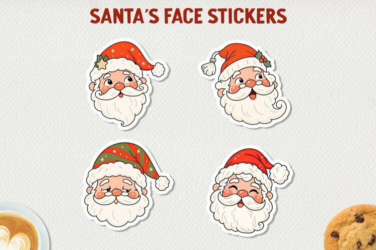 Santa Face Stickers, Cute Christmas Santa Stickers. example image 1