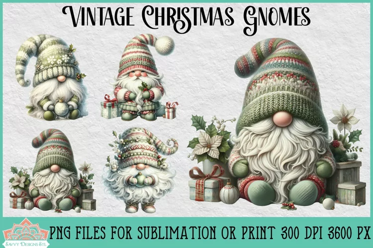 Vintage Christmas Gnomes | Christmas Sublimation Clipart