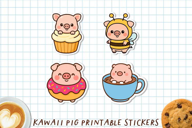 Kawaii Pig Stickers | Cute Cartoon Pigs PNG & Cricut Sheet.