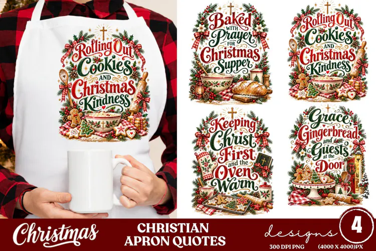 4 Christian Christmas Apron PNG Designs, 4 Faith Christmas B