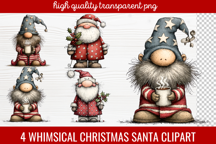 4 Whimsical Christmas Santa Clipart | Cute Santa PNG