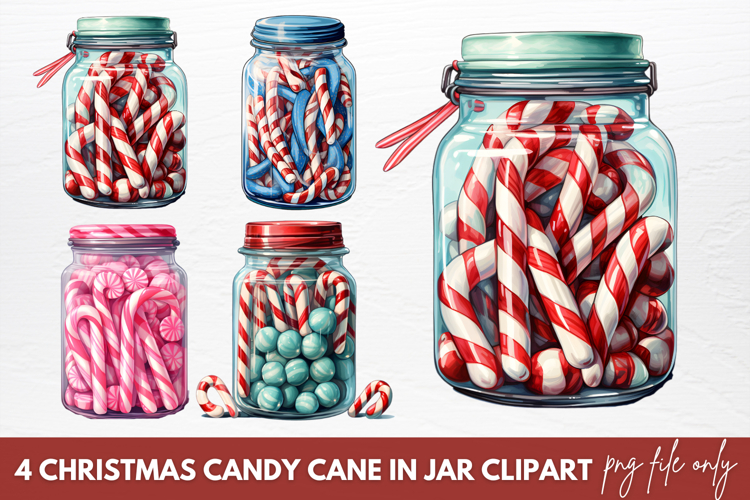 Christmas Candy Cane In Jar Clipart Sublimation