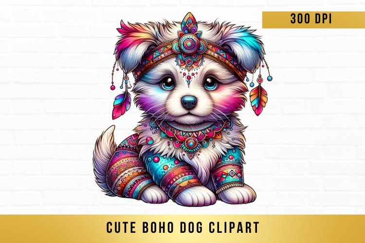 cute watercolor boho dog Clipart, boho dog sublimation example image 1