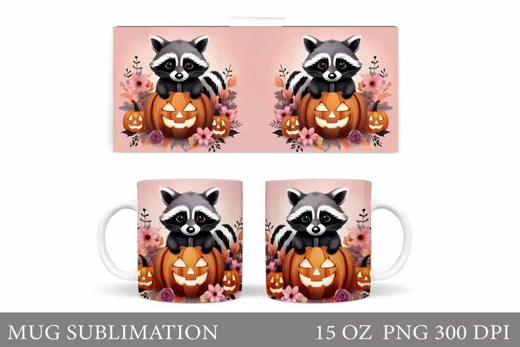 Cute Raccoon Mug Sublimation. Halloween Mug Sublimation
