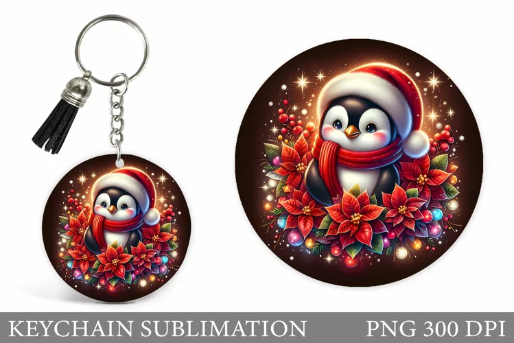 Christmas Penguin Keychain. Christmas Keychain Design