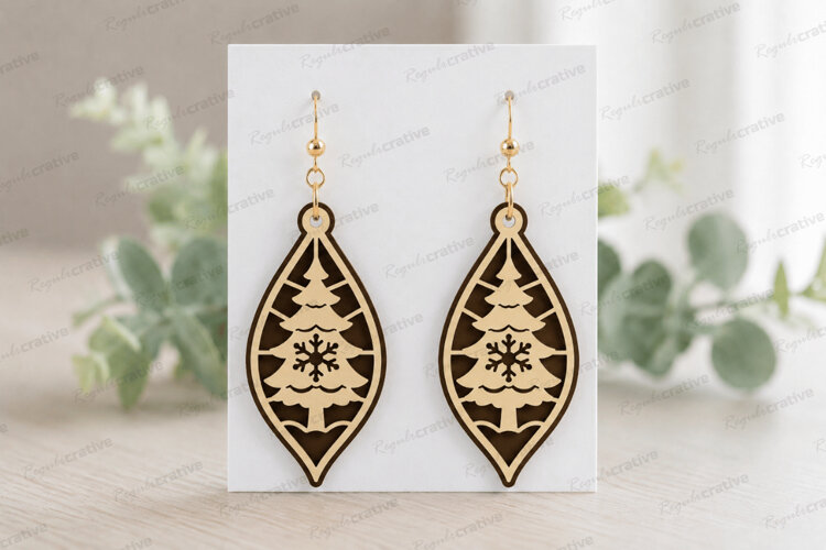 Christmas Earrings Laser Cut SVG File,Christmas Earrings SVG example image 1