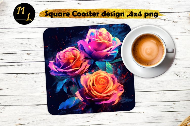 Roses Coaster sublimation,Flowers Square Coaster design example image 1
