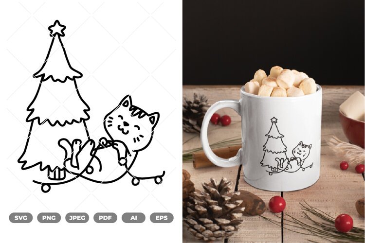 Cat and Christmas Tree SVG & Clipart example image 1
