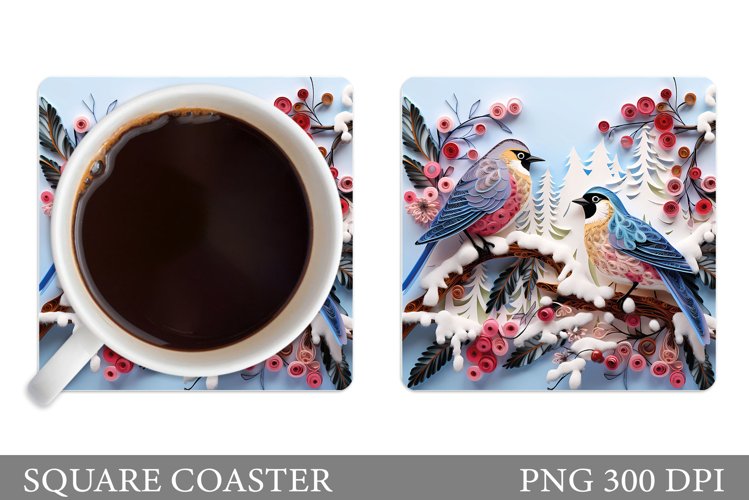 Birds Square Coaster. Winter Birds Coaster Sublimation example image 1