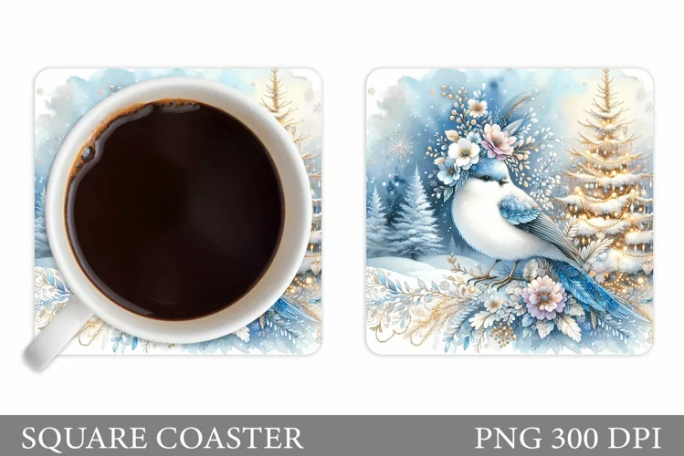 Christmas Bird Coaster Sublimation. Christmas Coaster Design