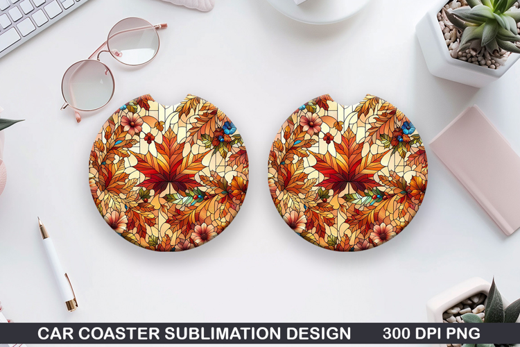 Fall Leaves Car Coaster Sublimation| Autumn Flowers Coaster