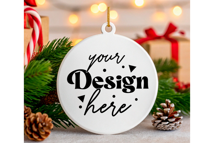 Round Christmas ornament white blank mockup