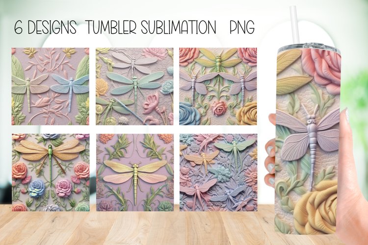3D Dragonflies Tumbler Wrap Sublimation Design