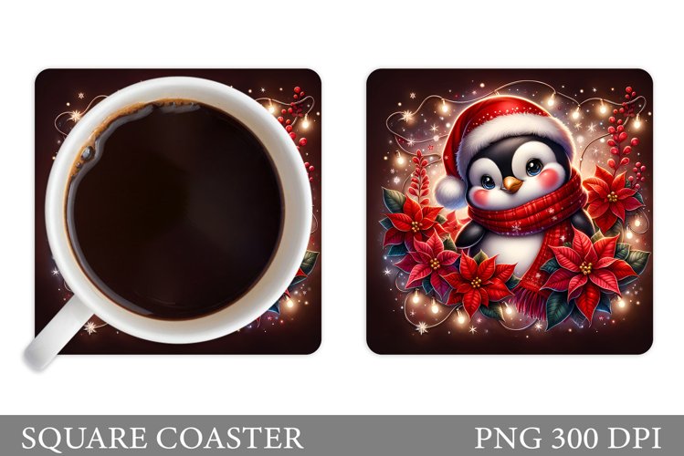 Cute Penguin Coaster Sublimation. Christmas Coaster Design example image 1
